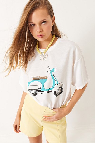 Bianco Lucci Women's Scooter Printed Short Sleeve Bicycle T-Shirt 3098 60283072