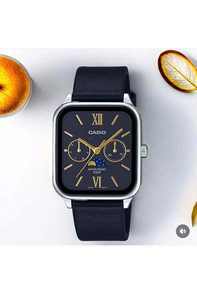 Casio Casio Unisex Analog Quartz Watch with Moon Phase and Genuine Leather Strap MTP-M305L-1A2