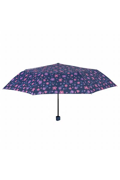 Perletti Women's MINI manual umbrella Perletti blue with flowers