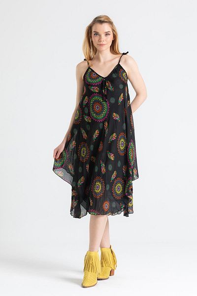 Eliş Şile Bezi Strappy Voile Aphrodite Κοντό καλοκαιρινό φόρεμα Leaf Black 6198