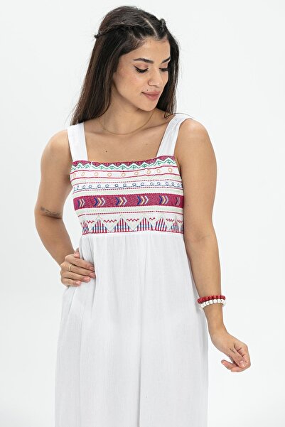 Eliş Şile Bezi Strappy Sile Cloth Latin Long Summer Authentic Dress White Byz