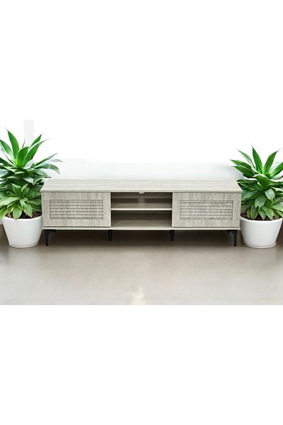 TrentonGCC Modern Grey Stone TV Stand - 160cm Wide, Sliding Door Storage & Open Shelves-LF305GREYSTONE