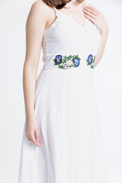 Eliş Şile Bezi White Strappy Voile White Long Summer Dress