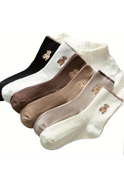 Asçelik Ribbed Tennis Socks - Teddy Bear, Pack of 5