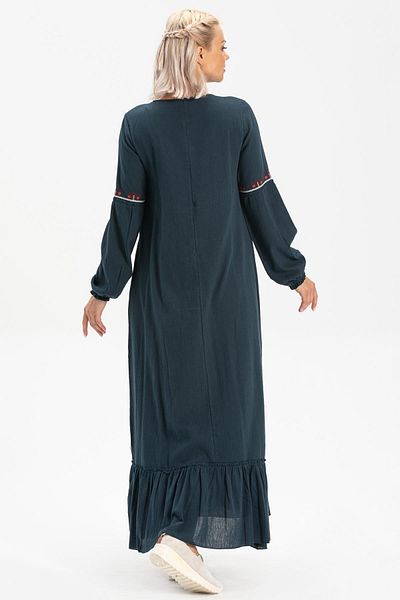 Eliş Şile Bezi Μακρυμάνικο ύφασμα Şile, Seher Long Hijab φόρεμα και Petrol Yorulmaz Lakiç