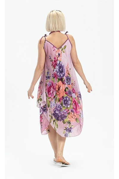 Eliş Şile Bezi Strappy Voile Aphrodite κοντό καλοκαιρινό φόρεμα ροζ 6131