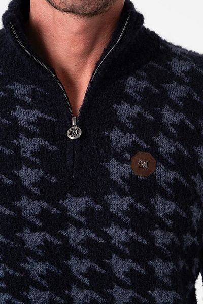 Tony Montana Half Zipper Lux Tech Houndstooth Patterned Men's Wool Knitwear Sweater-Tc-1018