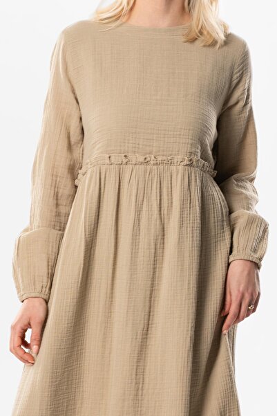 Eliş Şile Bezi Long Sleeve Oylum Robe Long Summer Muslin Dress Mink Vzn