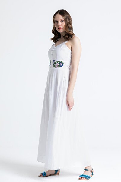 Eliş Şile Bezi White Strappy Voile White Long Summer Dress