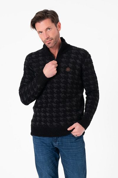 Tony Montana Half Zipper Lux Tech Houndstooth Patterned Men's Wool Knitwear Sweater-Tc-1018