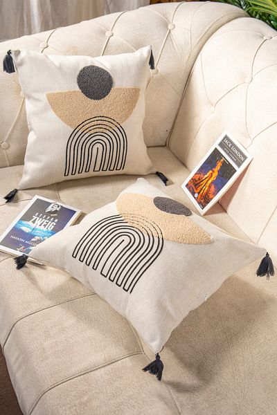 Bade Design 2-Piece Punch Throw Pillow, Decorative Pillow Case (Linen Fabric) with Book Gift