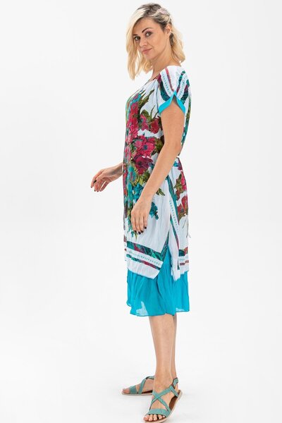 Eliş Şile Bezi Rochie autentică de vară cu mânecă scurtă din voal Defne, lungime midi, albastru alb 6077