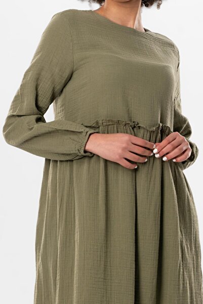 Eliş Şile Bezi Μακρύ καλοκαιρινό μουσελίνα φόρεμα με μακρυμάνικη ρόμπα Khaki Hk
