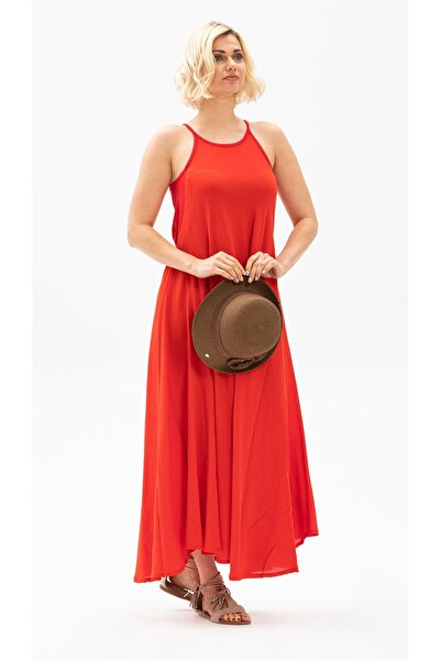 Eliş Şile Bezi Strappy Sile Cloth Sima Long Summer Dress Red Red