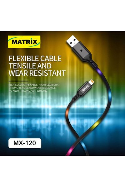 Matrix USB to Type-C Cable with Voice Control and Lights - 1.2 Meter - Black - MX 120