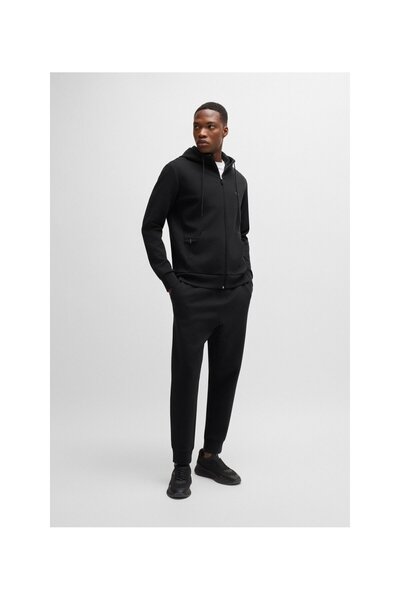 BOSS Logo baskılı esnek pamuklu fermuarlı kapüşonlu üst