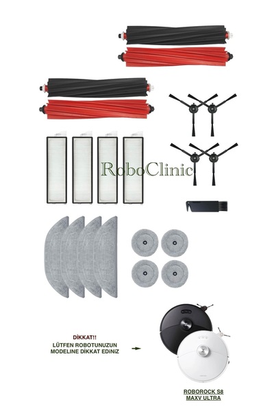 Roboclinic Roborock S8 MaxV Ultra compatibil cu perie, filtru Hepa, mop, set de mopuri pentru margini - 21 piese