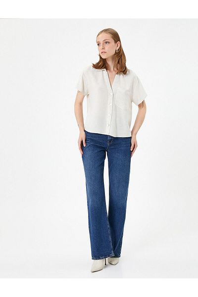Koton Short Sleeve Shirt Pocket Buttoned Classic Collar Viscose Blend