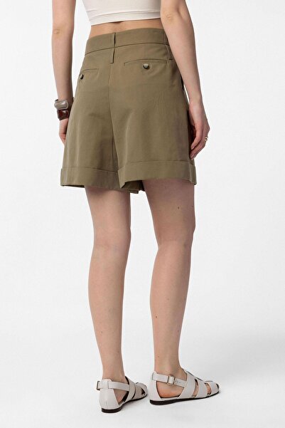 Antioch Haki Yüksek Bel Pensli Kadın Bermuda Şort