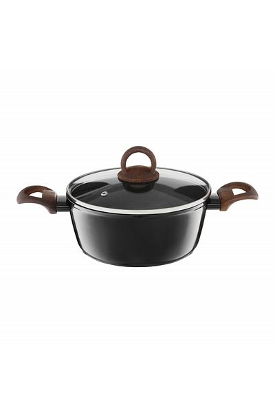 Ambition Pot with lid 20cm, 2.3L, Qualum Basic Stone Edition coating, Darkwood