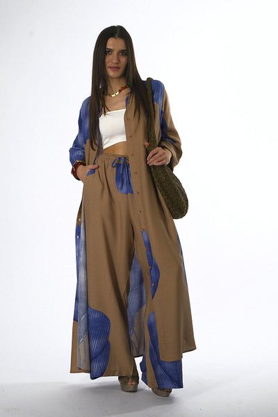 ABBRA Women's Cotton Tunic Set with Elastic Waist and Side Pockets