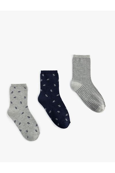 Koton Floral Stripe Patterned 3-Piece Socks Set