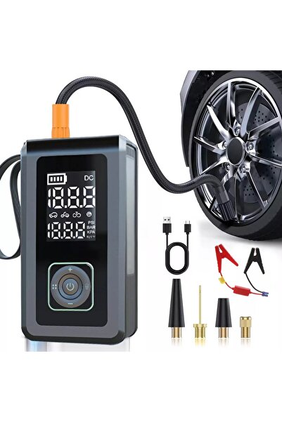 Cepini Şarjlı Pompa, Akü Takviyesi, Fener, Powerbank Özellikli, Taşınabilir Kompresör, Araç Pompası