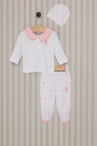 U.S. Polo Assn. Baby Girl White Polka Dot 3-Piece Pajama Set 50315318-Vr071