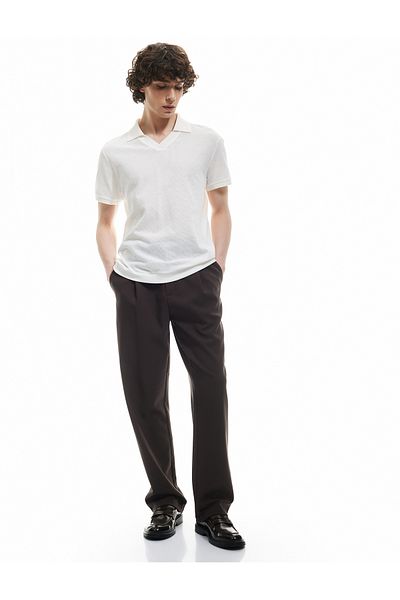 Koton Textured Regular Fit Short Sleeve V-Neck Polo T-Shirt