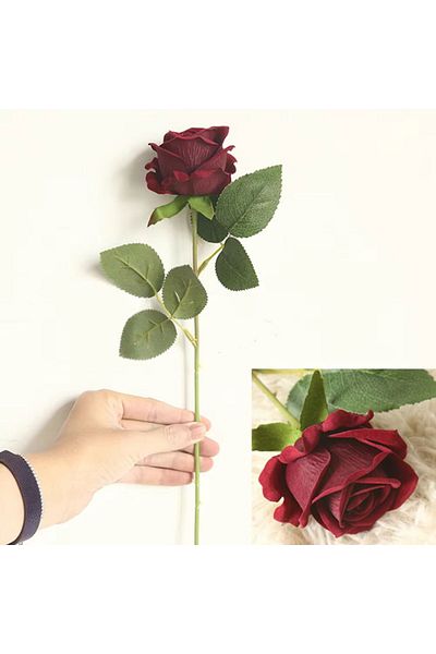 Choice Wine Red 5pc Artificial Flowers Silk Rose Long Branch Bouquet for Wedding Home Decoration Fake Plant