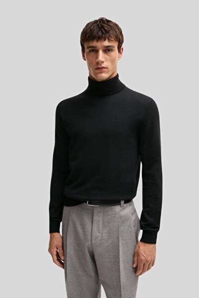 BOSS Kaşmir Balıkçı Yaka Erkek Kazak Siyah