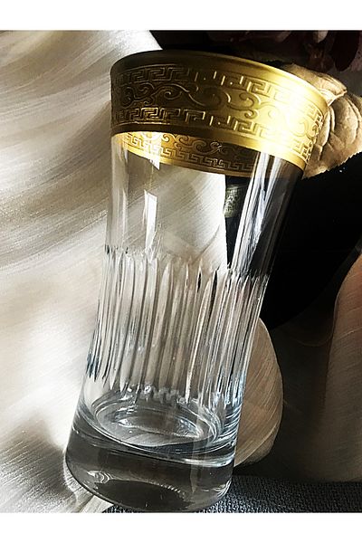 DECOSTYLE Gold Plated Pasabahce Azur Lux 300Cc Soft Drink and Water Glass