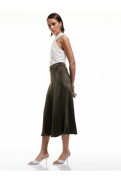 Koton Standard Waist Flared Midi Satin Skirt