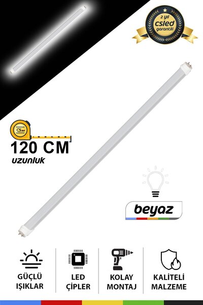 CSled Beyaz 120 cm LED Floresan – 12V Adaptör Dahil, Yüksek Verimli Aydınlatma