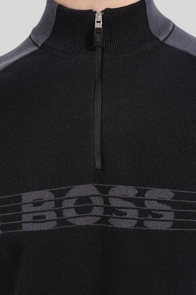 BOSS Kısa Fermuarlı Erkek Kazak Siyah