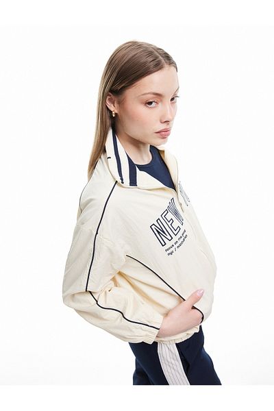 Koton Shirt Collar Zippered College Themed Printed Oversize Bomber Jacket