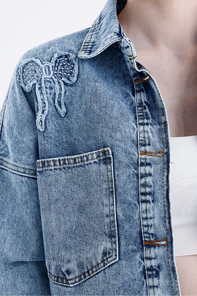 For Angels Jachetă de blugi oversize cu papion brodat