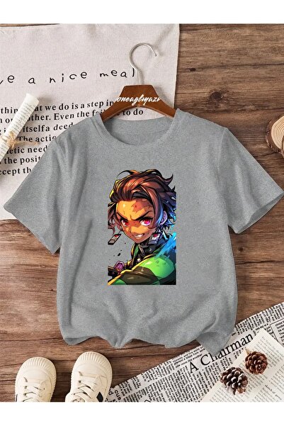 oneagılyazı Demon Slayer Baskılı Çocuk Oversize T-shirt