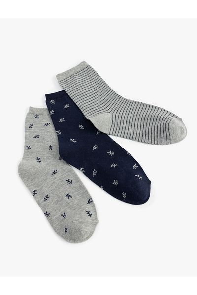 Koton Floral Stripe Patterned 3-Piece Socks Set