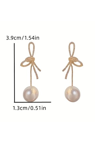 Aksesuar Taşlı Ve Inci Gold Renkli Düğüm Şık Düğün Abiye Küpe