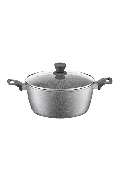 Ambition Pot with lid 28cm, 5.7L, Qualum Basic Stone Edition coating, Silverstone