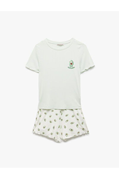 Koton Viskon Avokado Baskılı Şortlu Pijama Takımı