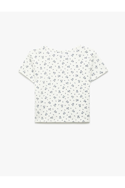 Koton Cotton Teddy Bear Printed Short Sleeve Crew Neck Pajama Top