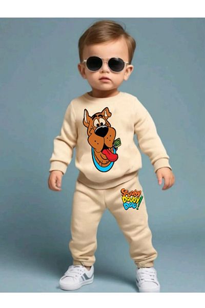 bebekpare Boy's Top and Bottom Set Beige Scooby 100% Cotton Seasonal