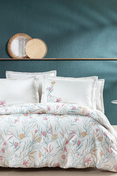 Yataş July King Size Cotton Satin Duvet Cover Set - Ecru