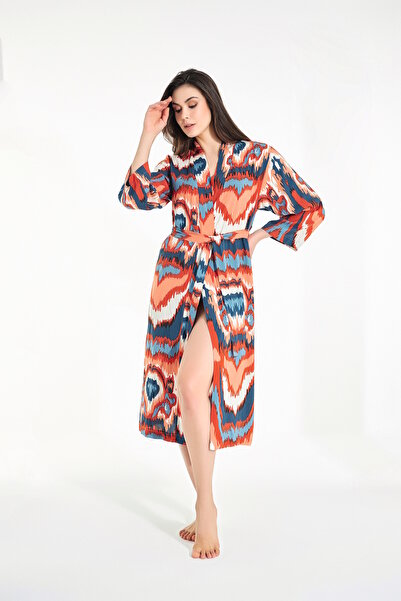 Nuşa Sweatproof Printed Emprime Fabric Cotton Dressing Gown