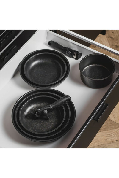 Ambition Pot set with removable handle, 4 pieces, Qualum Basic Stone Edition coating, Gold