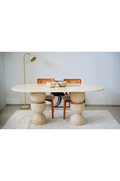 MIARIK DESIGN & DEKORASYON Efsu-Traverten Mermer Yemek Masası