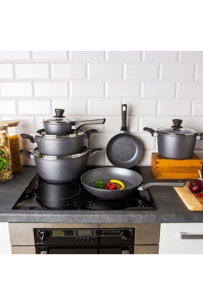 Ambition Tall pot with lid 20cm, 3.6L, Qualum Basic Stone Edition coating, Silverstone