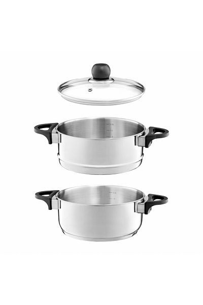 Ambition Stainless steel pot with lid and steamer 20cm, 3 pieces, Vikos